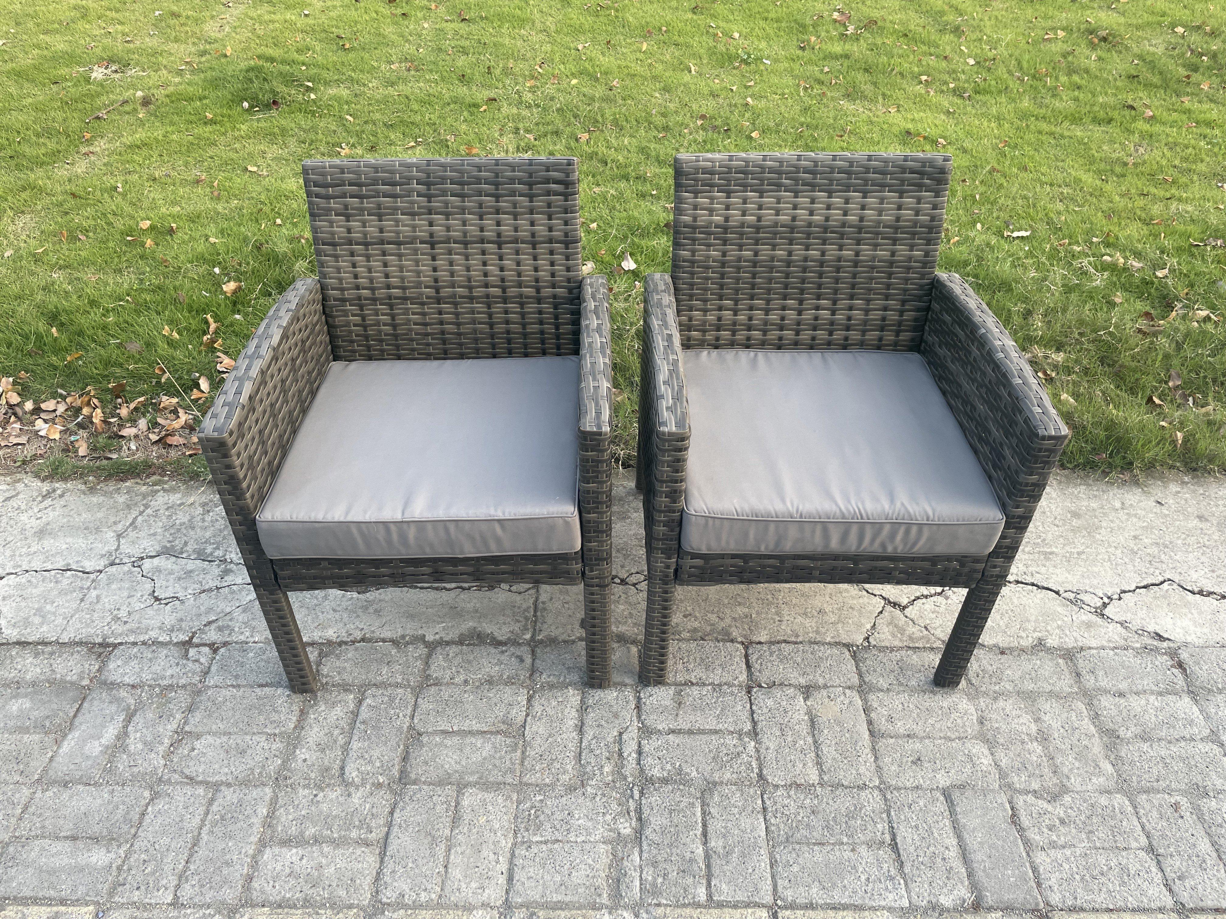 2 Pcs High Back Rattan Outdoor Garden Furniture Arm Chair with Thick Seat Cushion